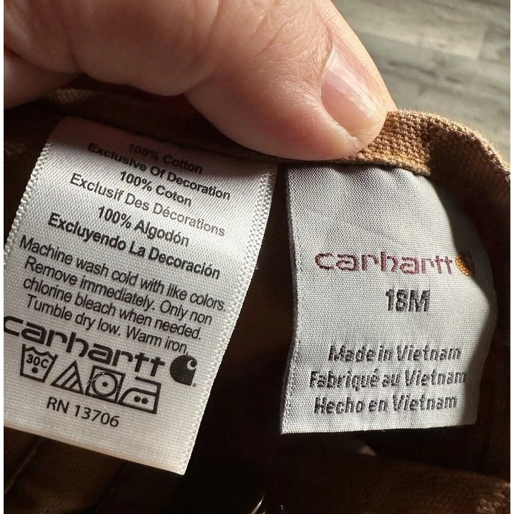 Carhartt Kids 18M Duck Brown Canvas Bib Overalls Double Knee Snaps